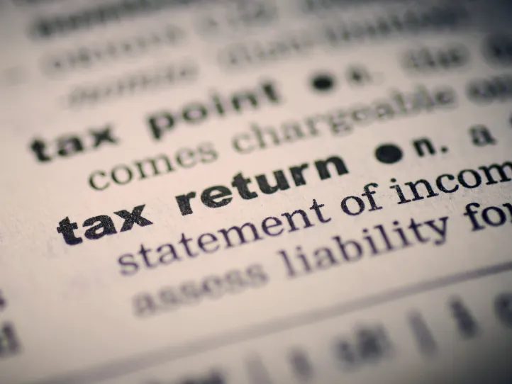 Página de diccionario con la definición de «tax return», declaración de impuestos